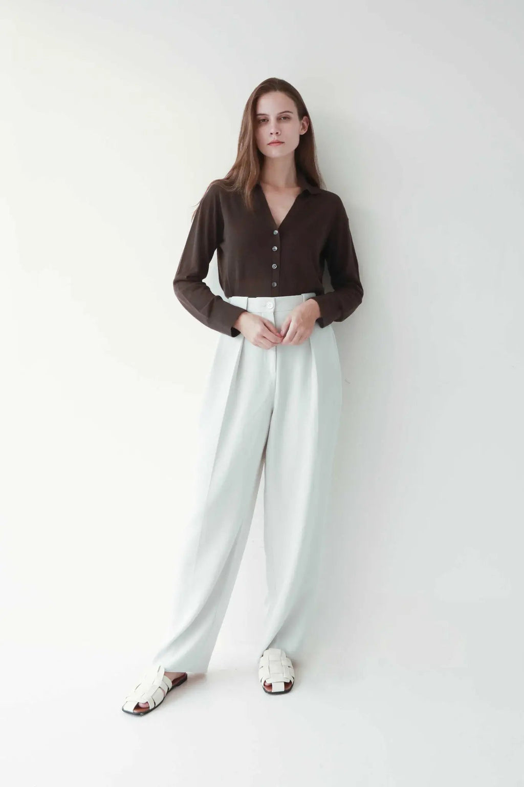 Long Sleeve Silk Knitted Blend Button Down Shirt