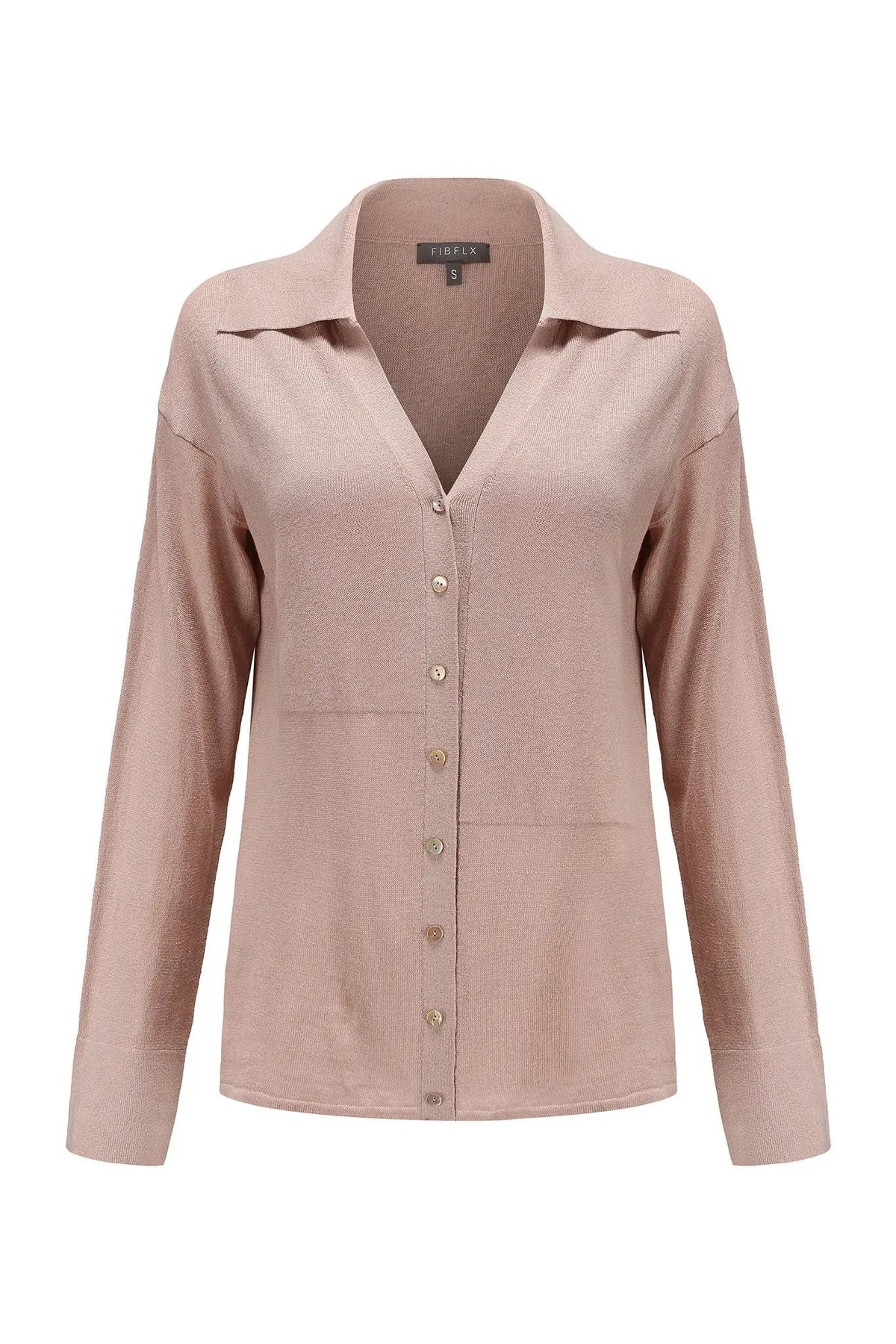 Long Sleeve Silk Knitted Blend Button Down Shirt