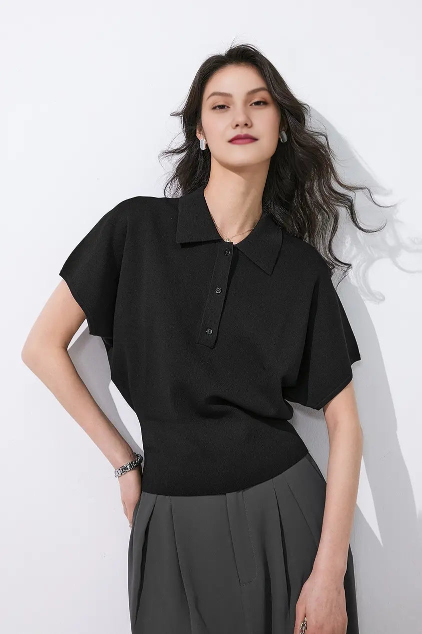 Casual Cinched Waist Short Sleeves Polo Shirt