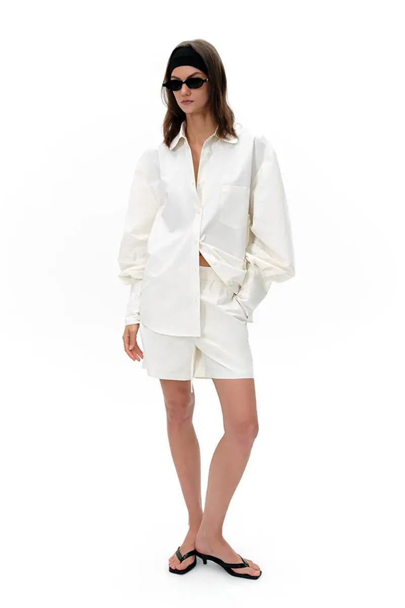 Casual Cotton Wide Leg White Shorts