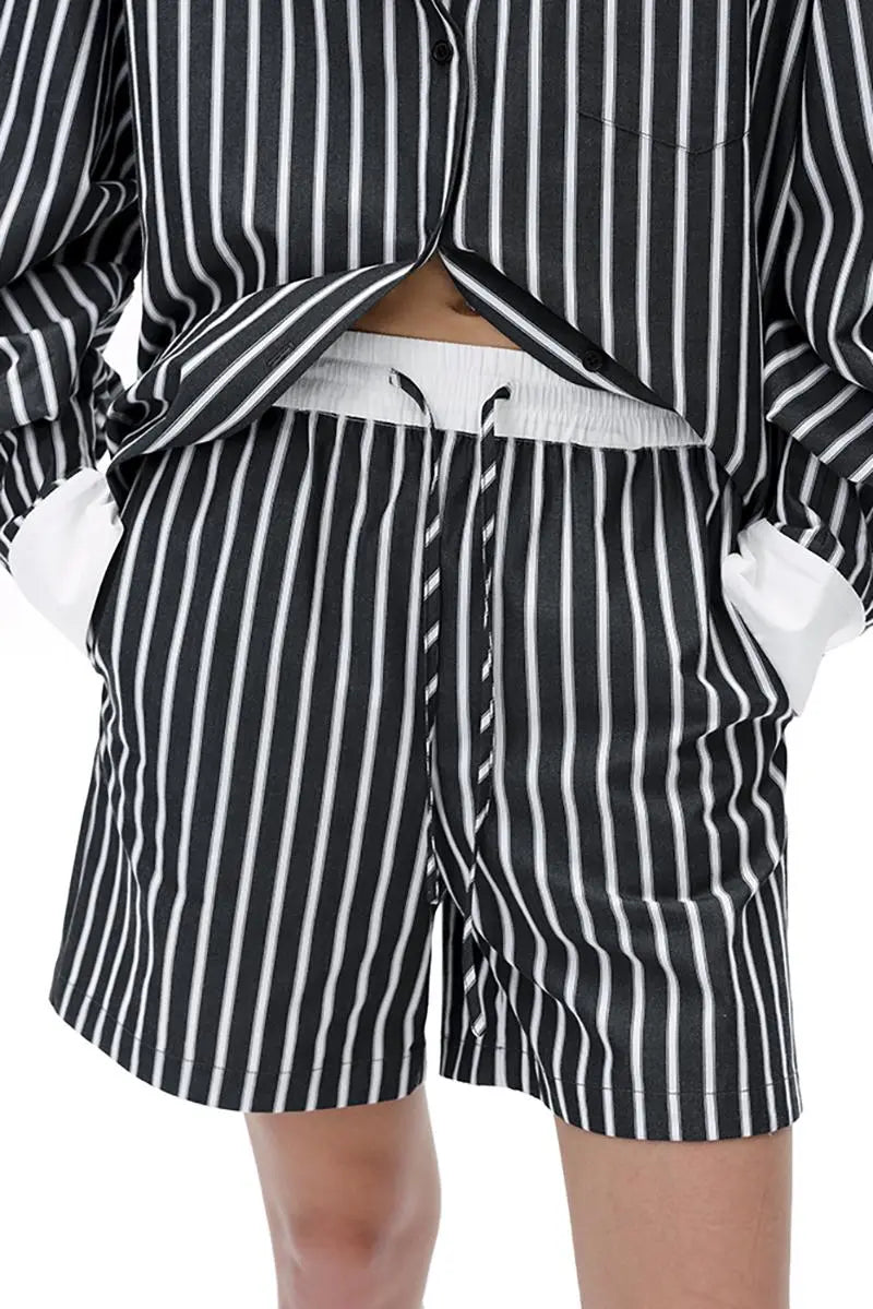 Casual Mid-Length Wide Leg Striped Shorts