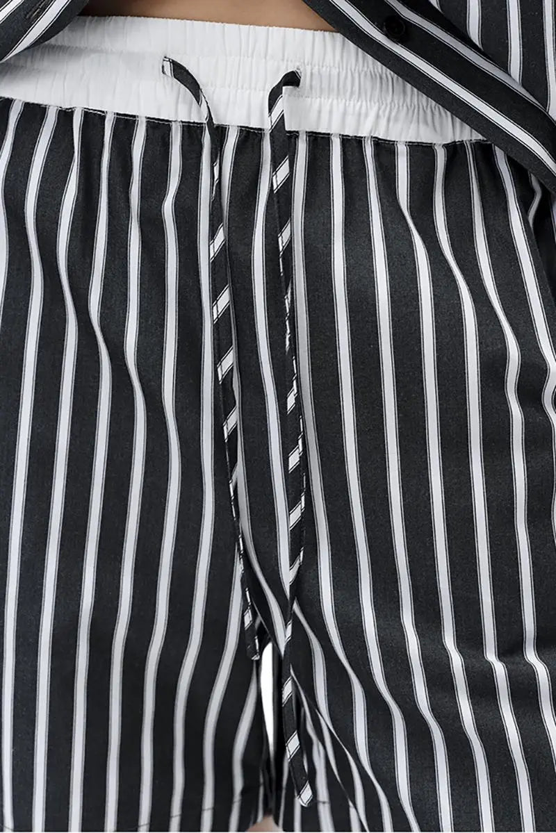 Casual Mid-Length Wide Leg Striped Shorts