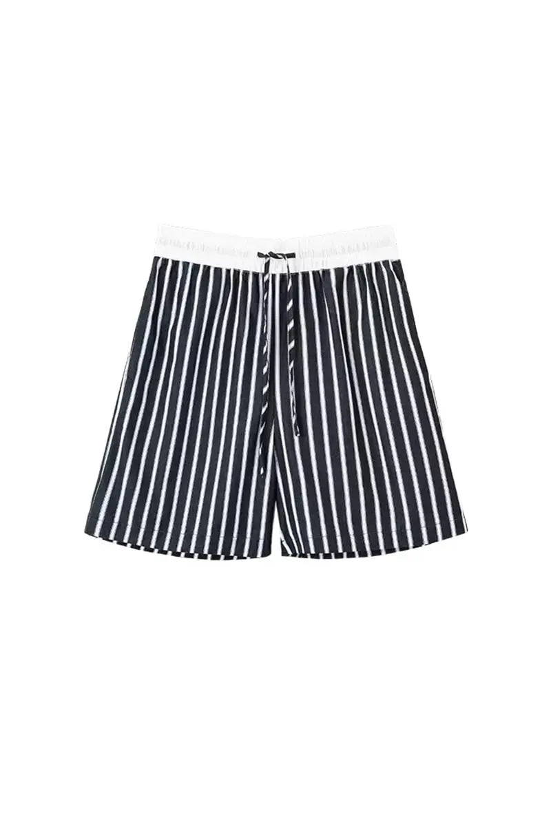 Casual Mid-Length Wide Leg Striped Shorts