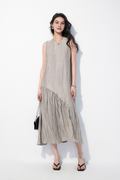 Casual Summer Asymmetric Tiered Crinkled Flowy Tank Midi Dress