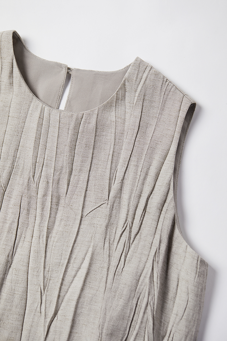 Casual Summer Asymmetric Tiered Crinkled Flowy Tank Midi Dress