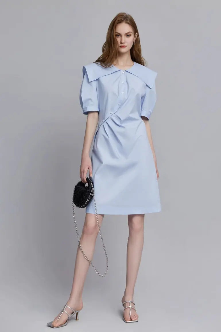 Cinched Waist Bubble Sleeve Shirt Dress