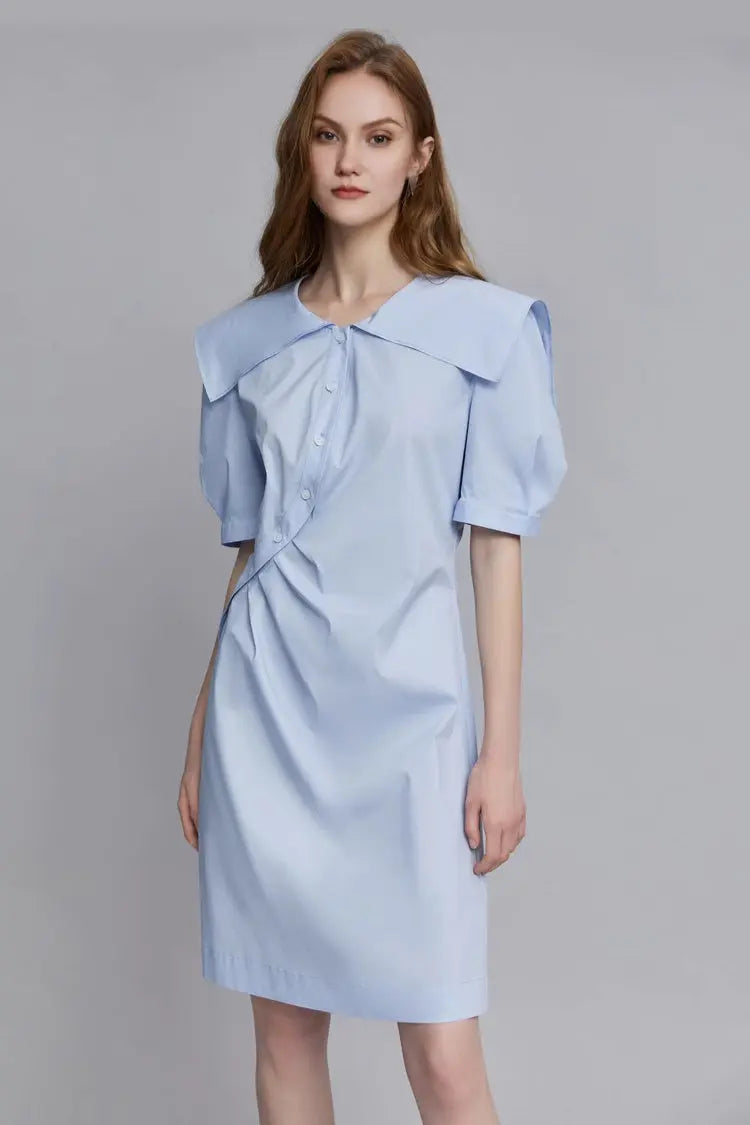 Cinched Waist Bubble Sleeve Shirt Dress