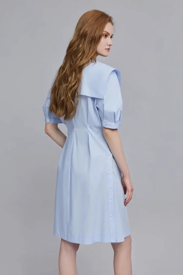Cinched Waist Bubble Sleeve Shirt Dress