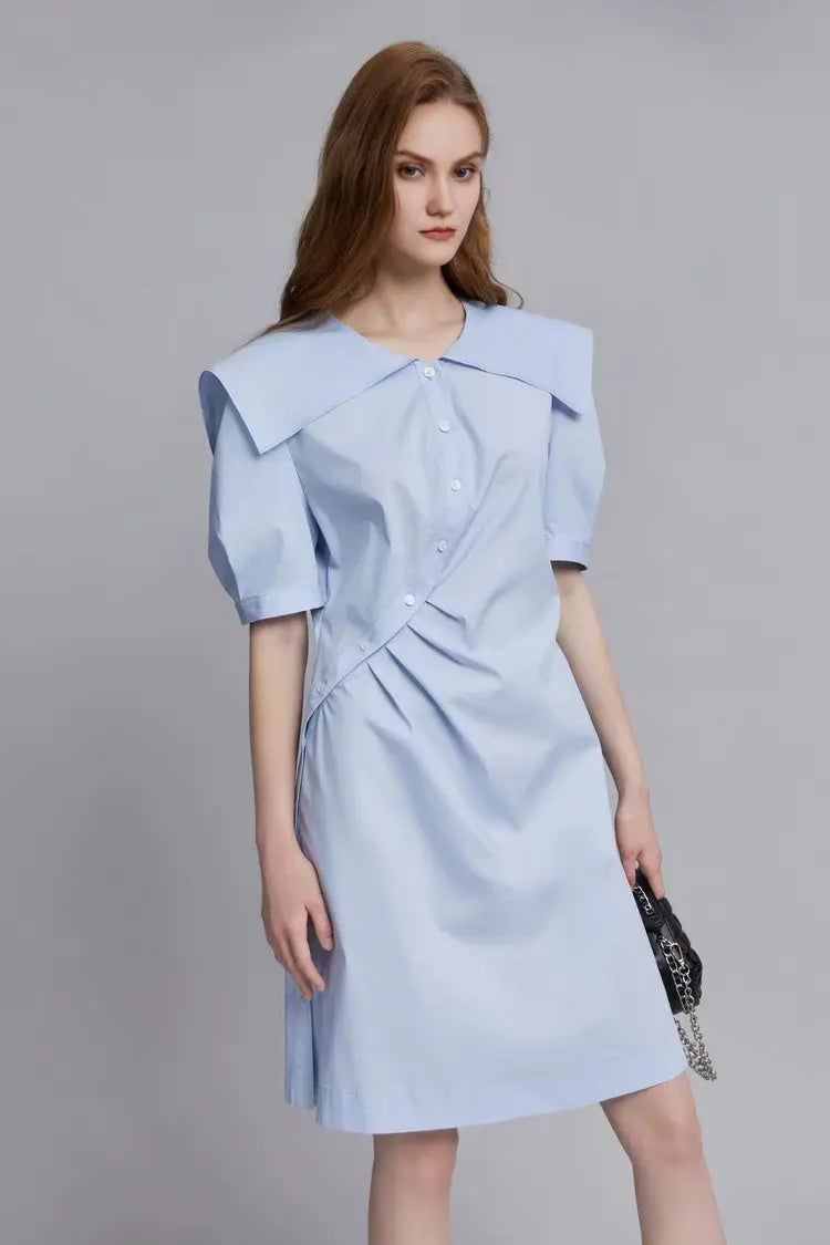 Cinched Waist Bubble Sleeve Shirt Dress