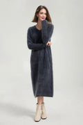 Classic Brushed Cashmere V-Neck Long Sleeve Sweater Dress