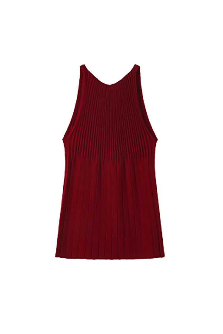 Cotton Blend Sleeveless Accordion Pleated Knit Top