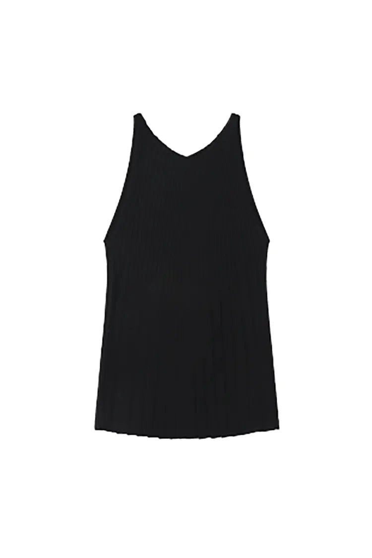 Cotton Blend Sleeveless Accordion Pleated Knit Top