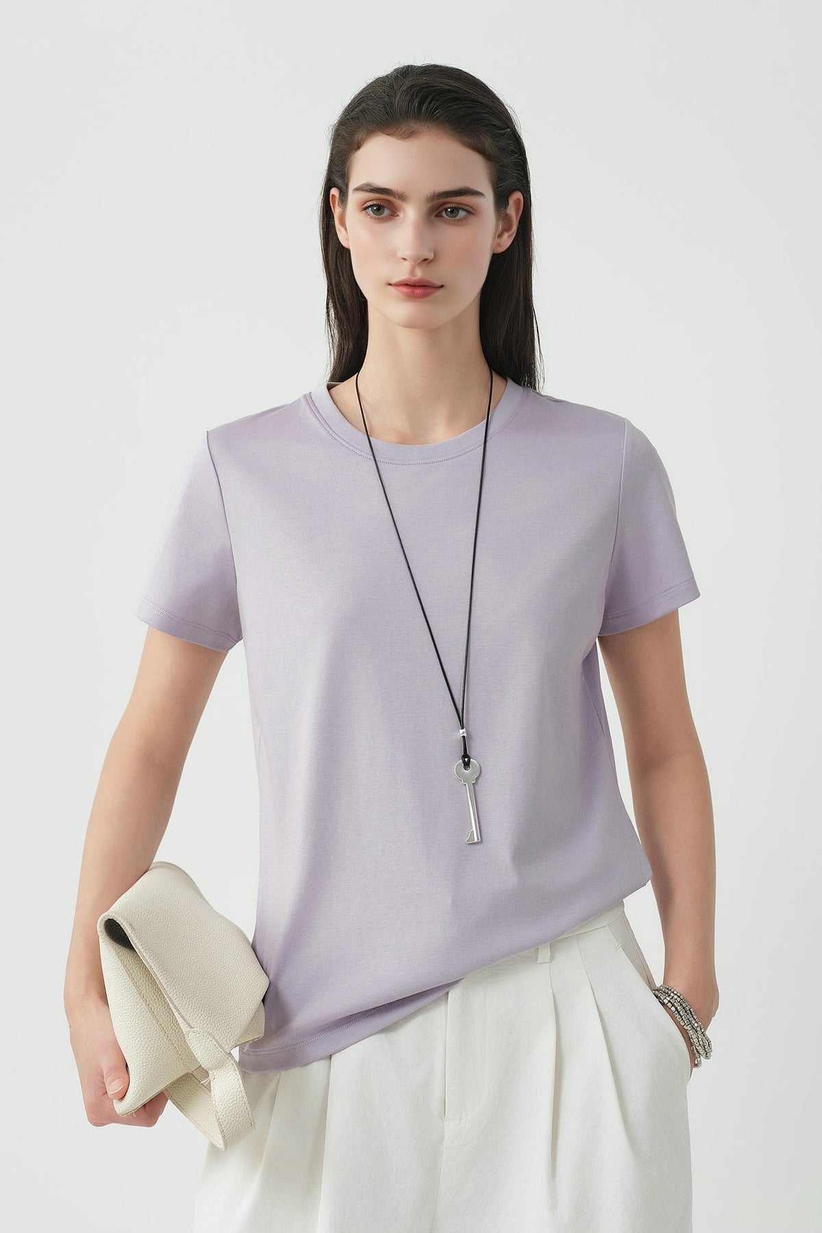 Cotton Crewneck T-Shirt in Purple