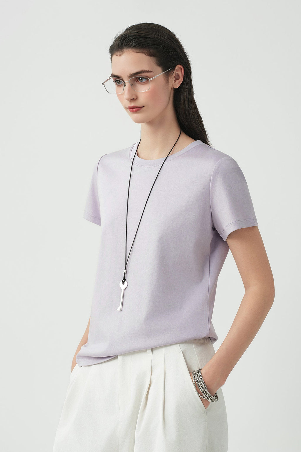Cotton Crewneck T-Shirt in Purple