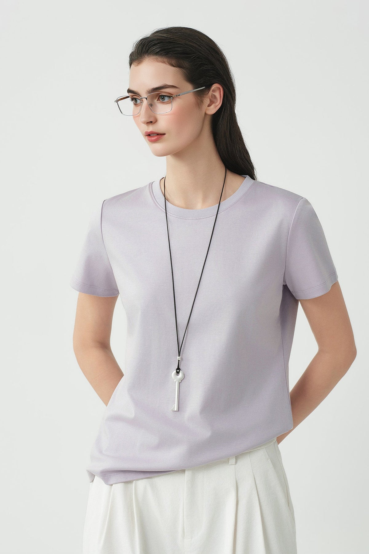 Cotton Crewneck T-Shirt in Purple