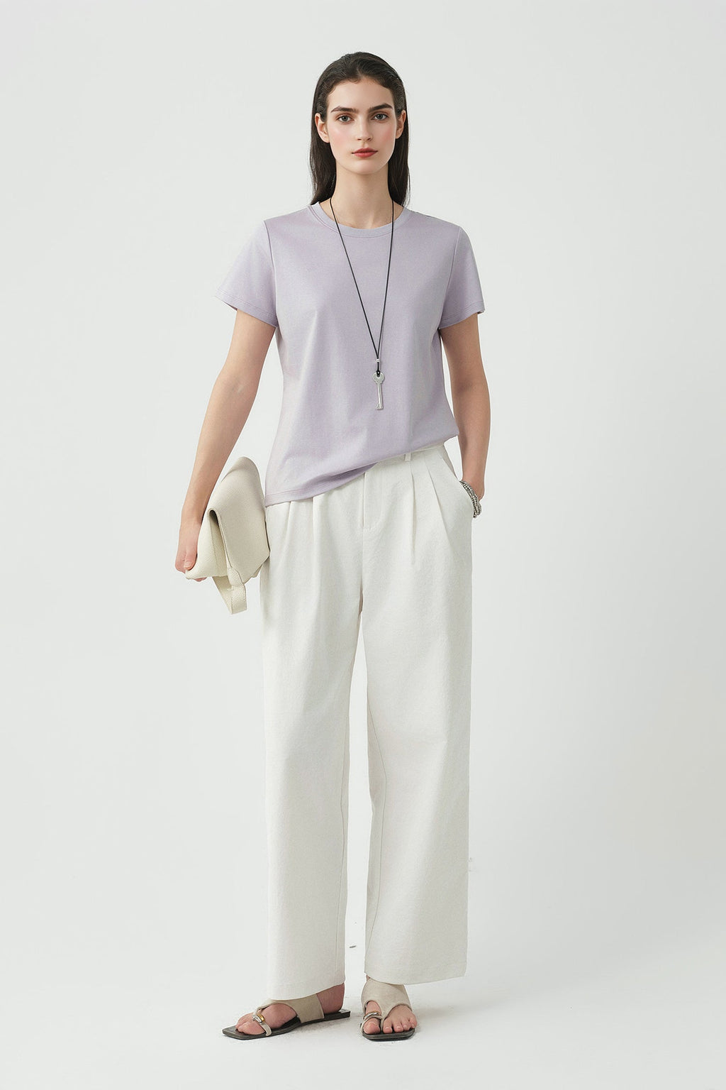 Cotton Crewneck T-Shirt in Purple
