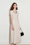 Cotton Short-Sleeve Mixed-Media Fit & Flare Midi Dress