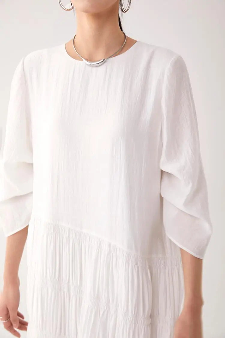 Cotton Tiered Long Sleeve Maxi Dress