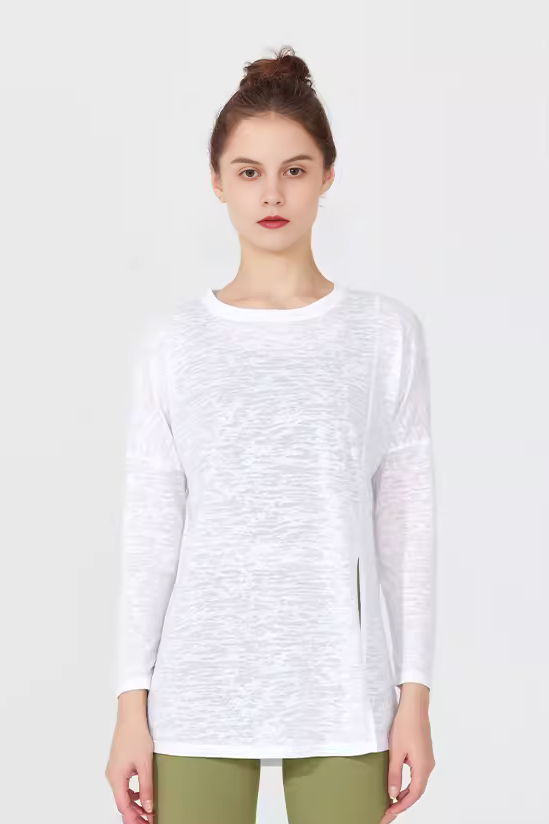 Crewneck Long Sleeve Shirt with Side Slit