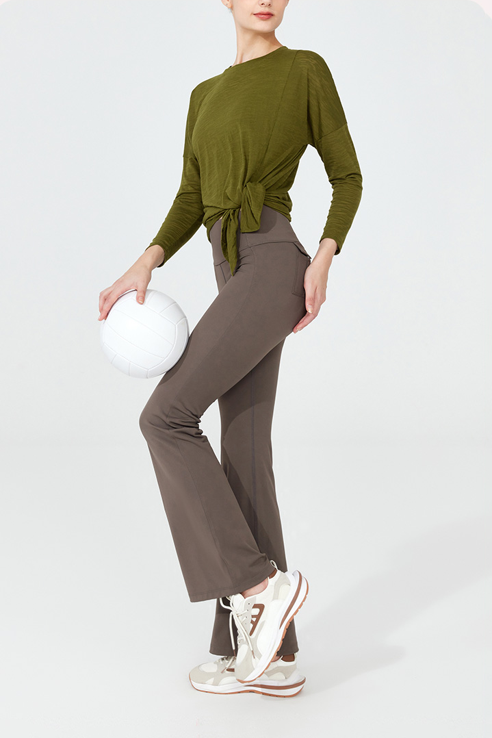Crewneck Long Sleeve Shirt with Side Slit