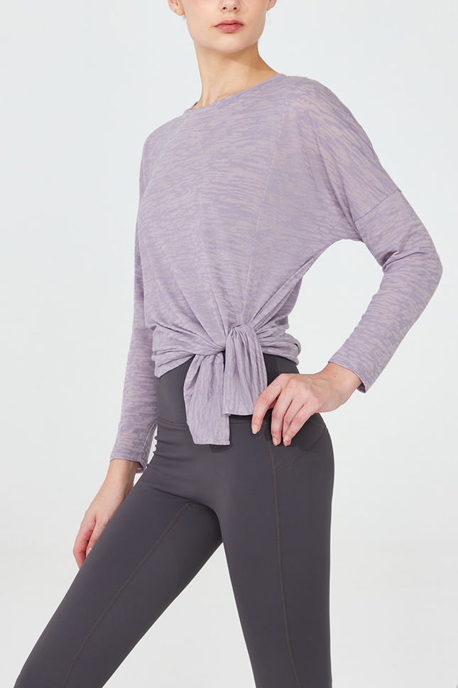 Crewneck Long Sleeve Shirt with Side Slit