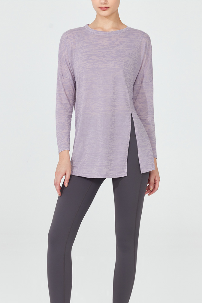 Crewneck Long Sleeve Shirt with Side Slit