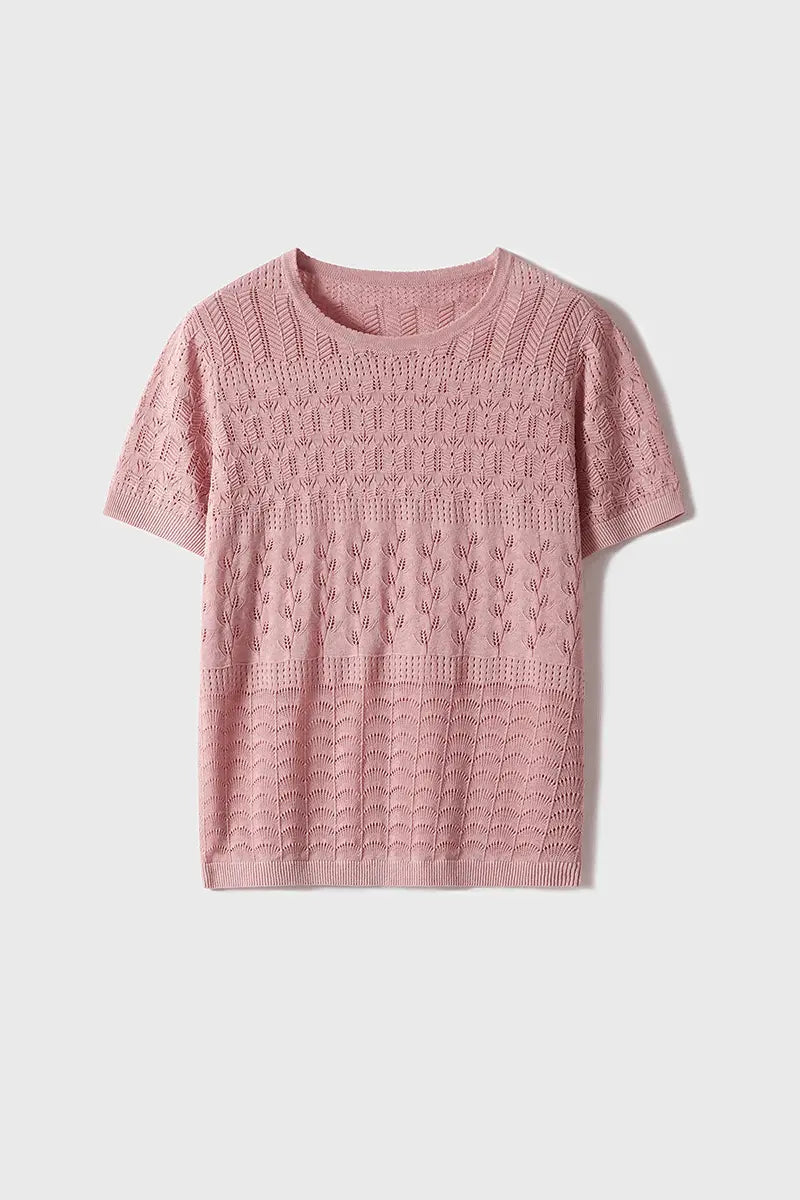 Crochet Pointelle Silk-Linen T-Shirt