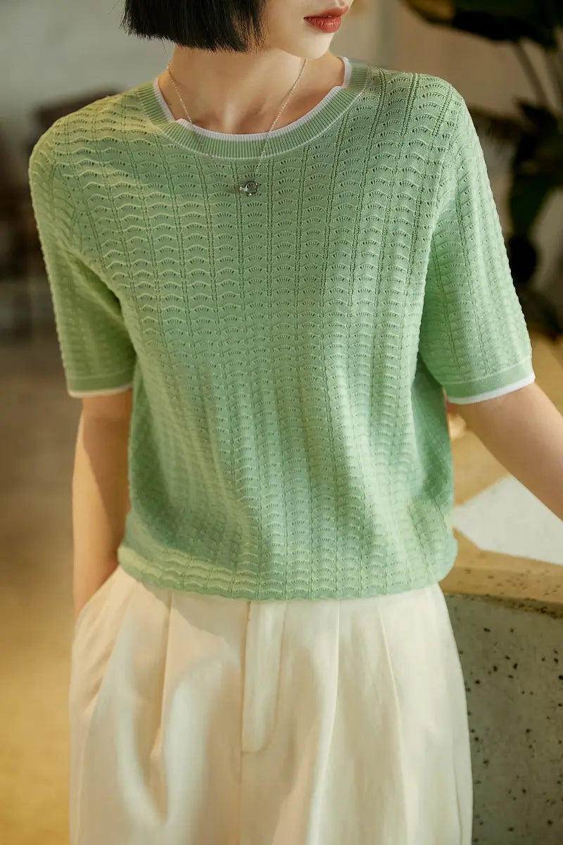 Crochet Pointelle Stretch T-Shirt