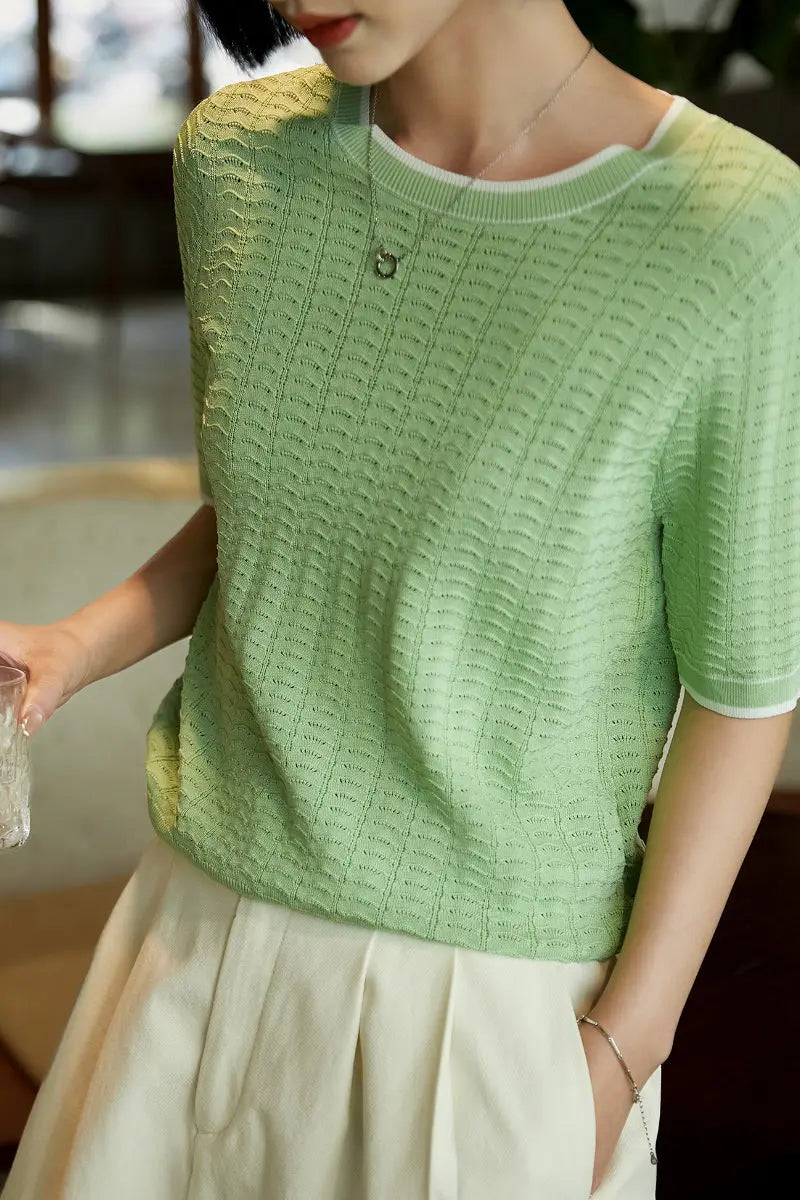 Crochet Pointelle Stretch T-Shirt
