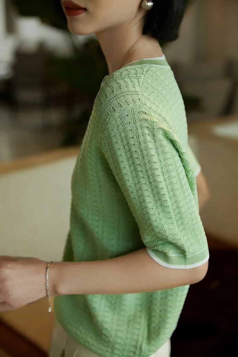 Crochet Pointelle Stretch T-Shirt