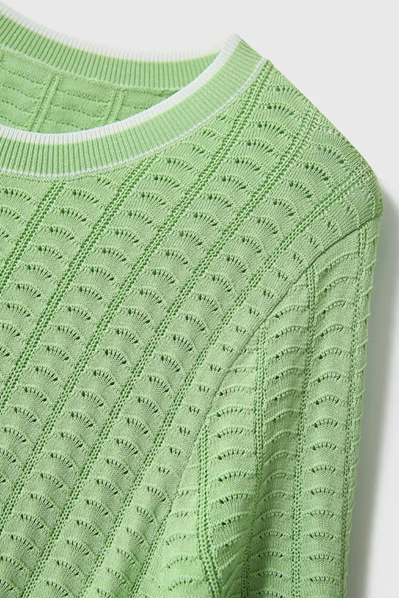 Crochet Pointelle Stretch T-Shirt