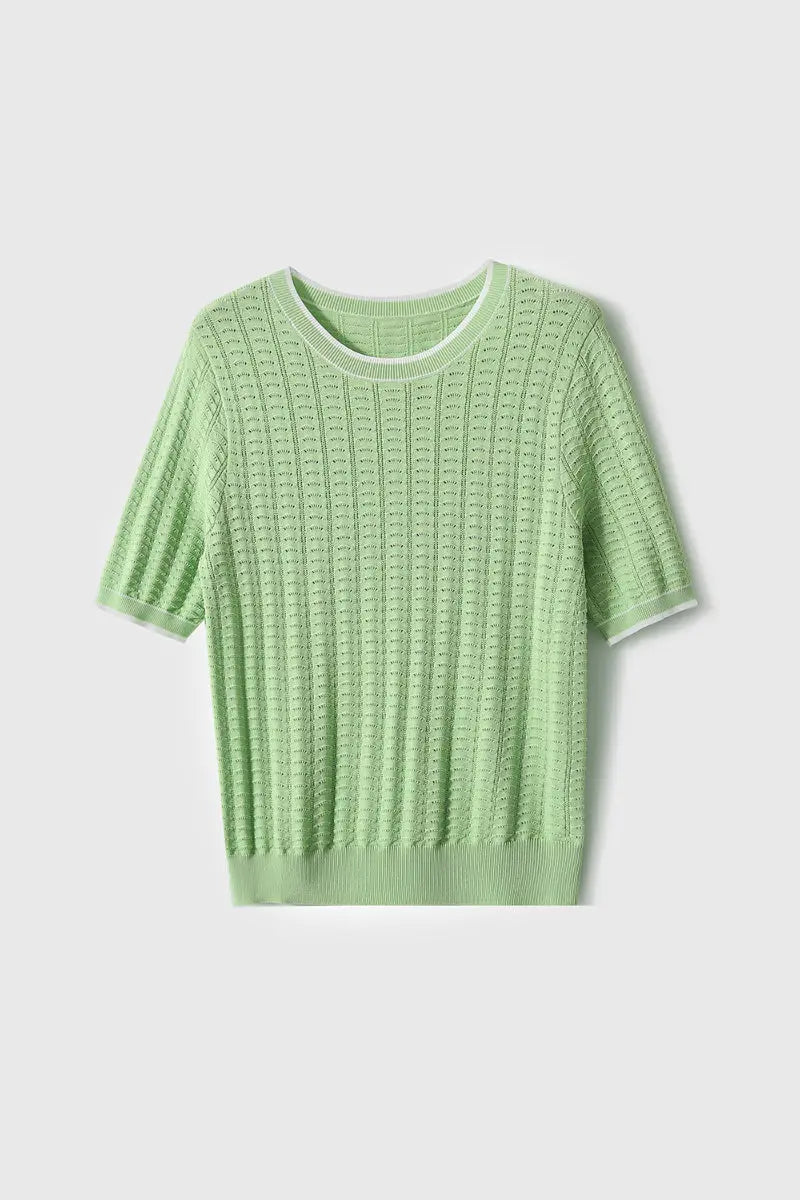 Crochet Pointelle Stretch T-Shirt