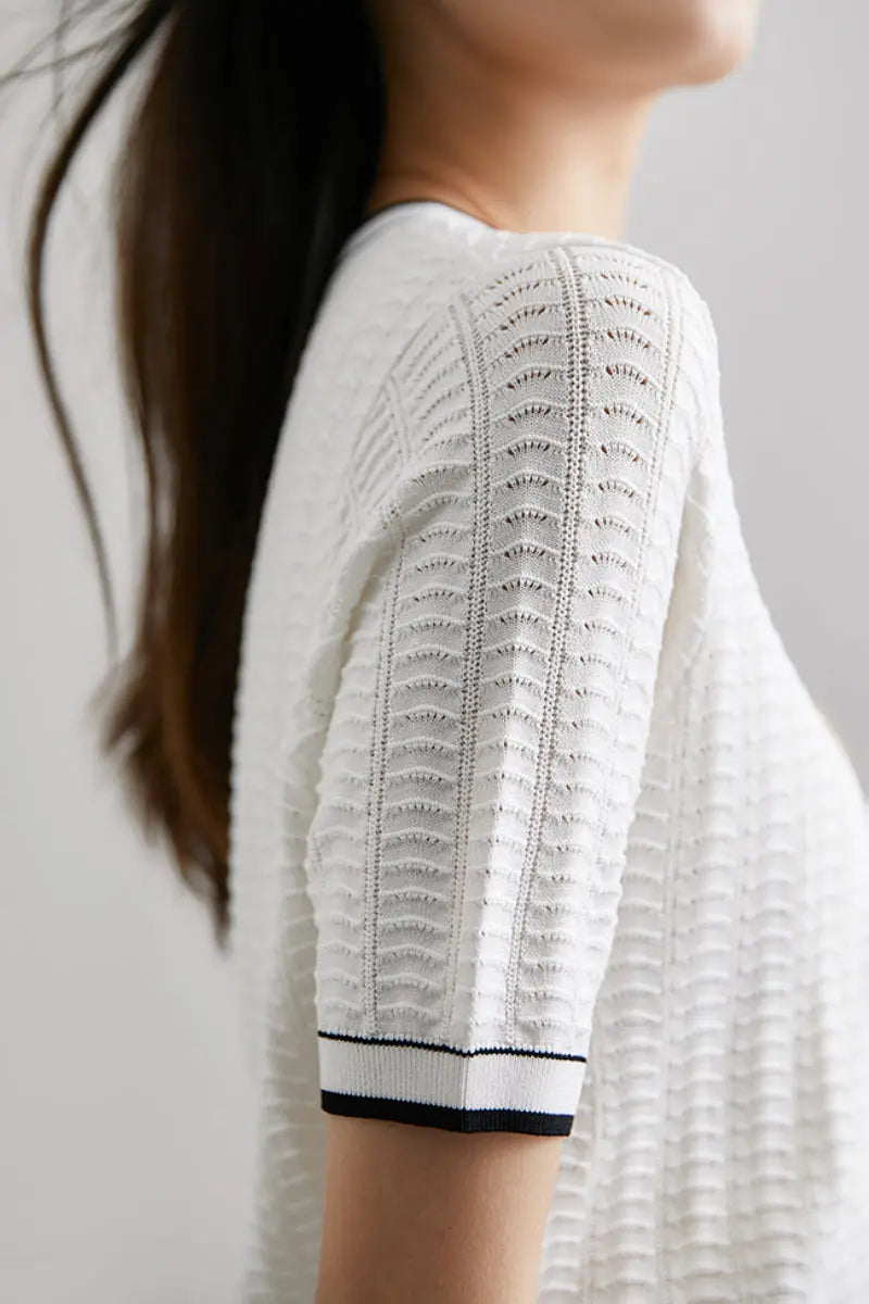 Crochet Pointelle Stretch T-Shirt