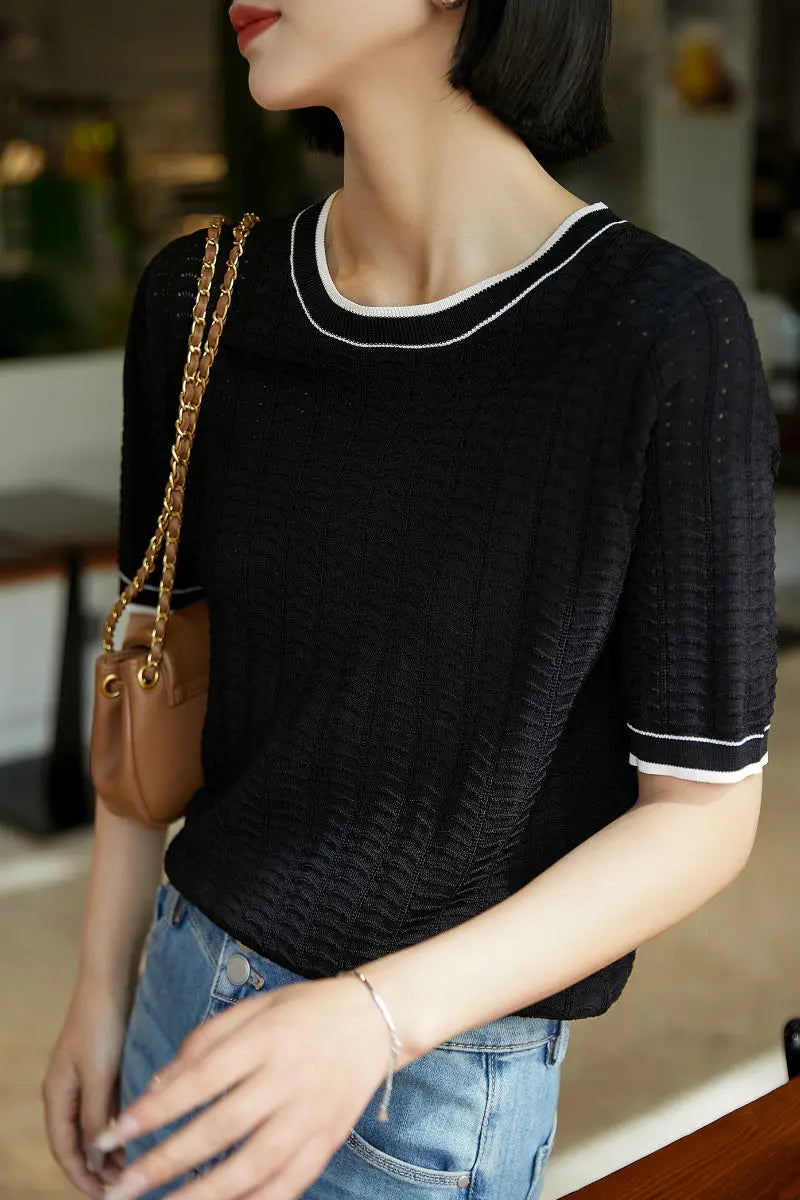 Crochet Pointelle Stretch T-Shirt