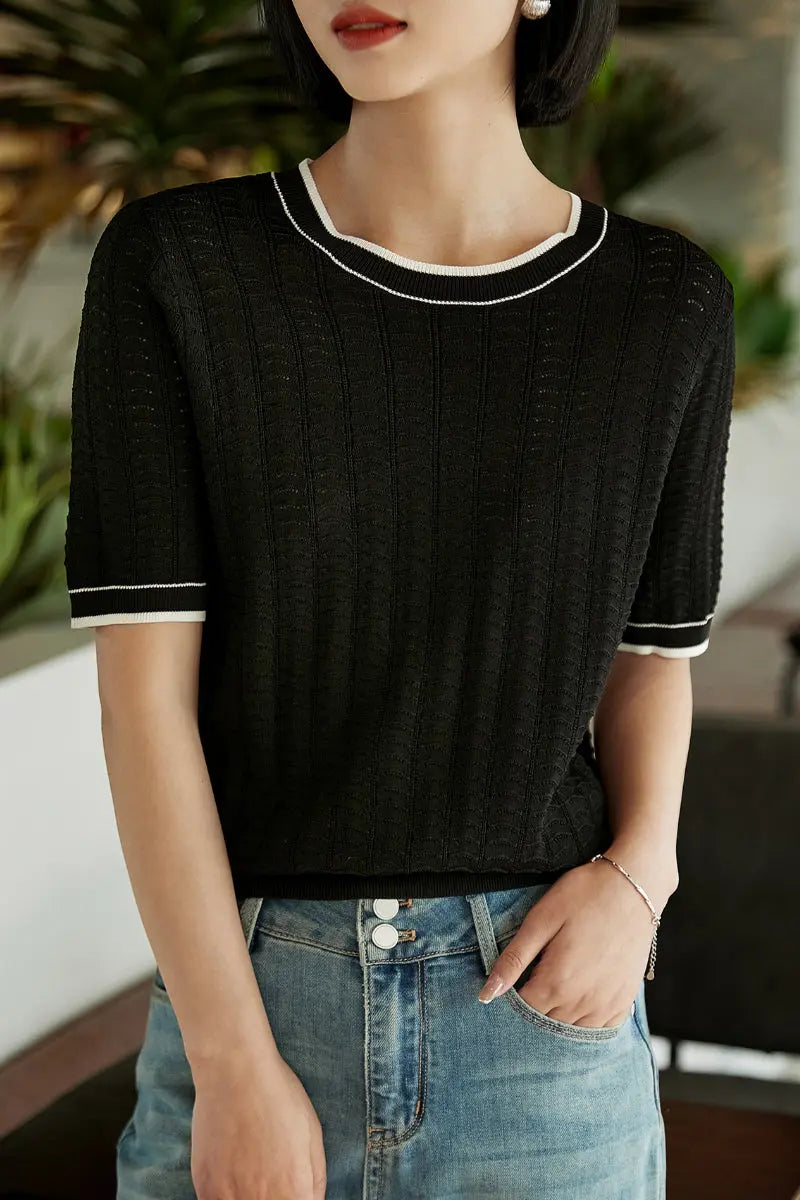 Crochet Pointelle Stretch T-Shirt