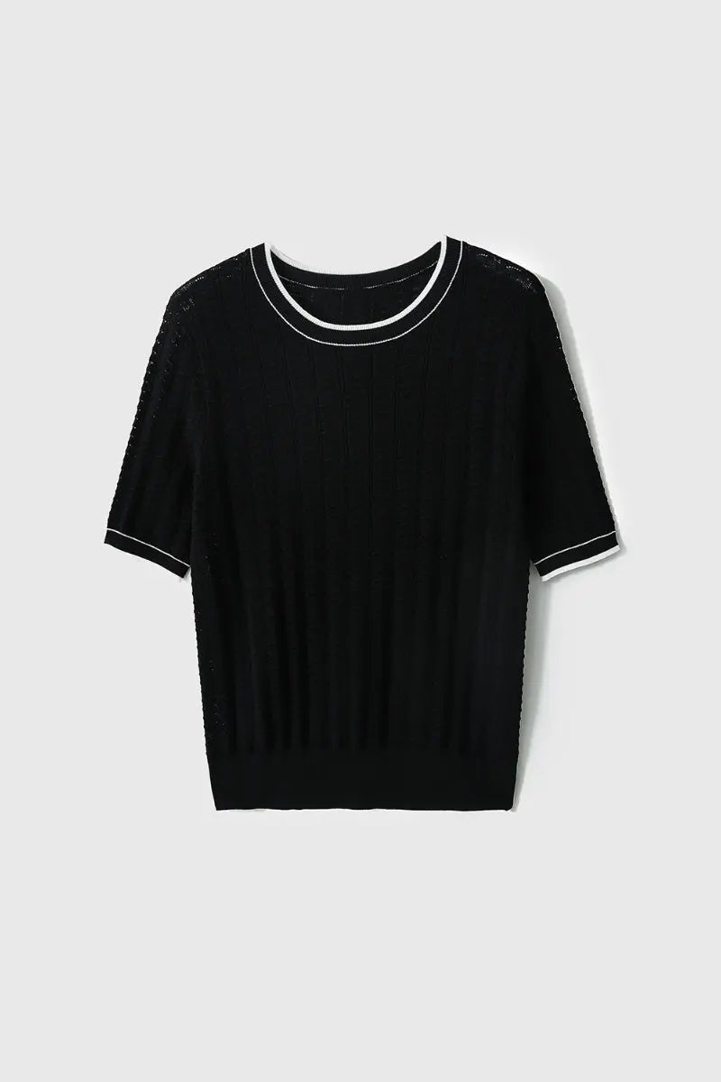 Crochet Pointelle Stretch T-Shirt