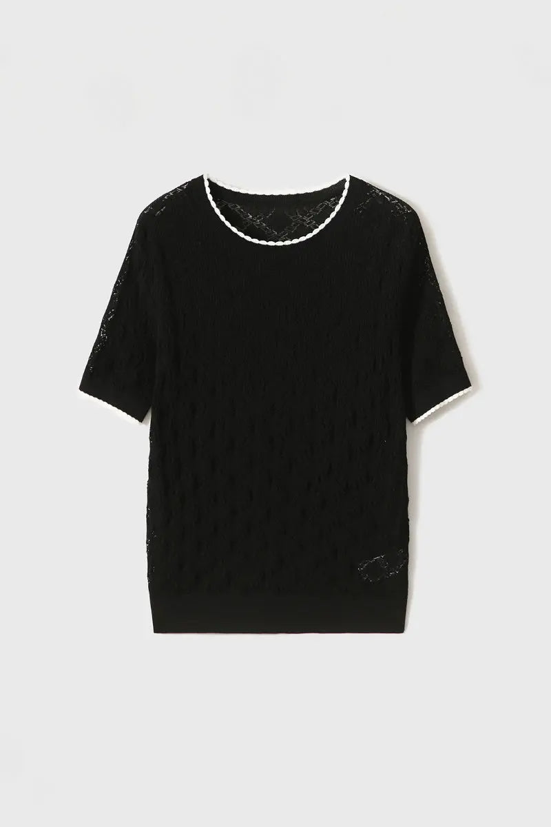 Crochet Silk-Blend Pointelle T-Shirt
