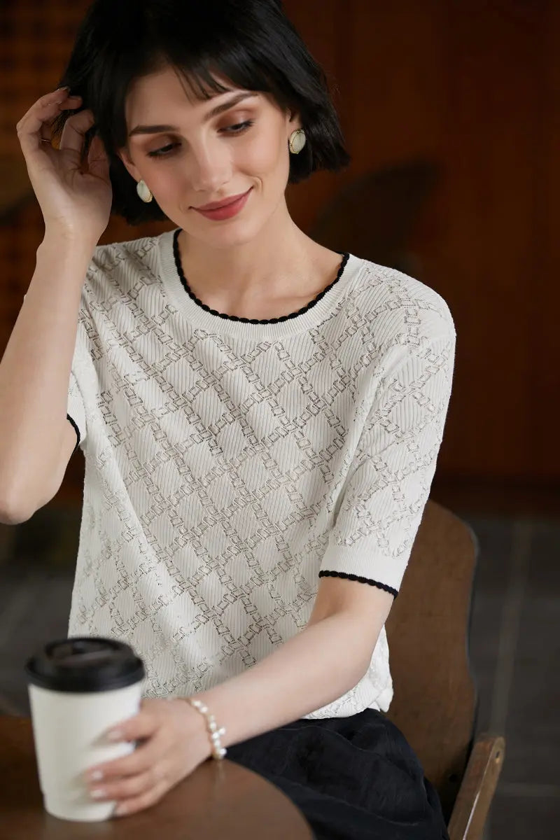Crochet Silk-Blend Pointelle T-Shirt