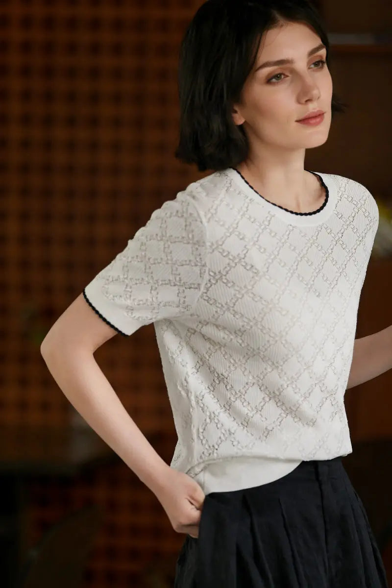 Crochet Silk-Blend Pointelle T-Shirt