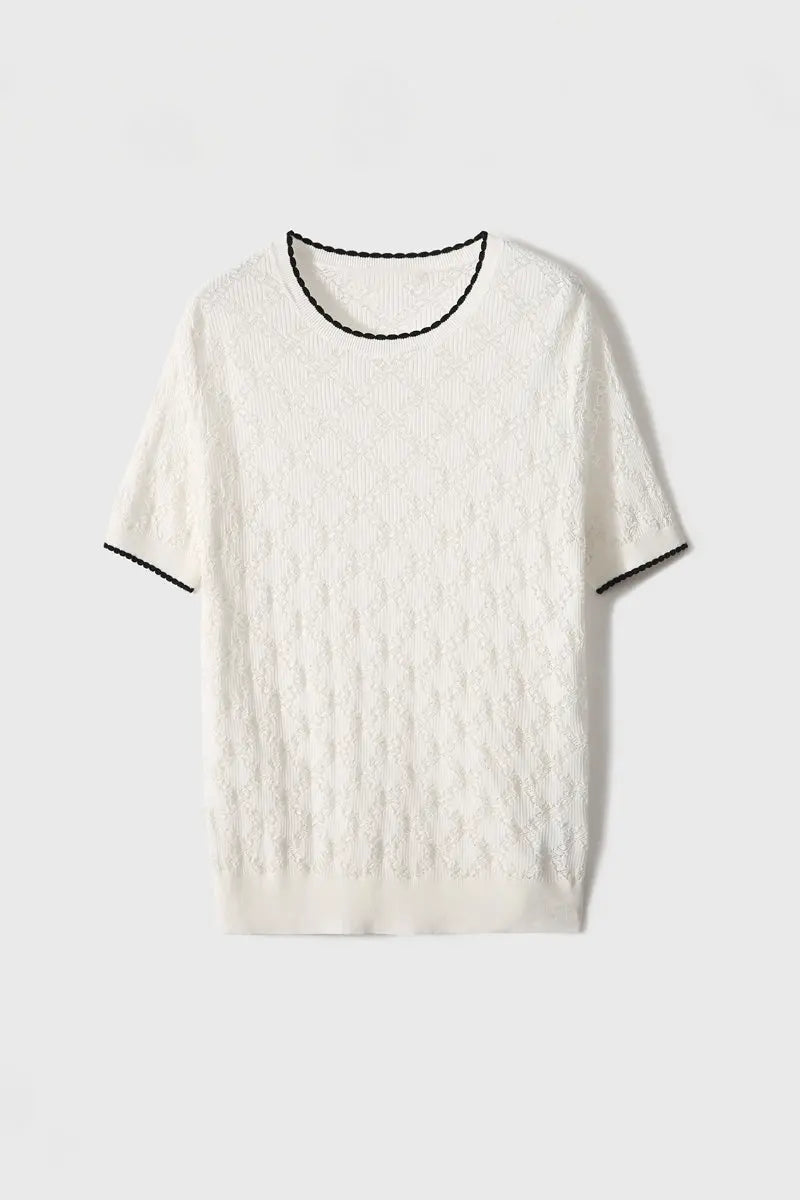 Crochet Silk-Blend Pointelle T-Shirt
