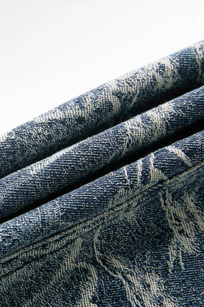 Denim Jacquard Square-Neck A-Line Midi Dress