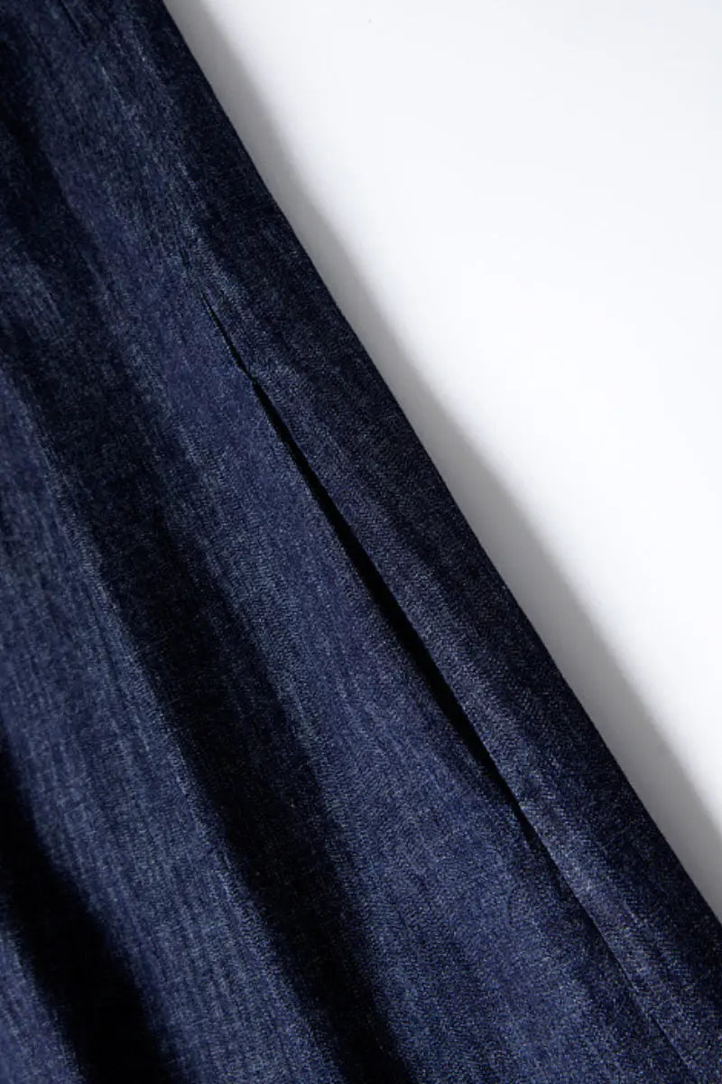 Denim Trapeze Tie-Strap Midi Dress