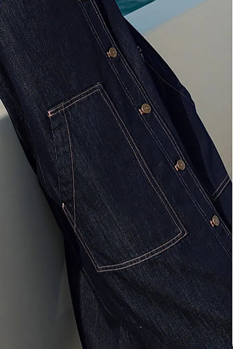 Denim V-Neck Vest Midi Dress with Pockets