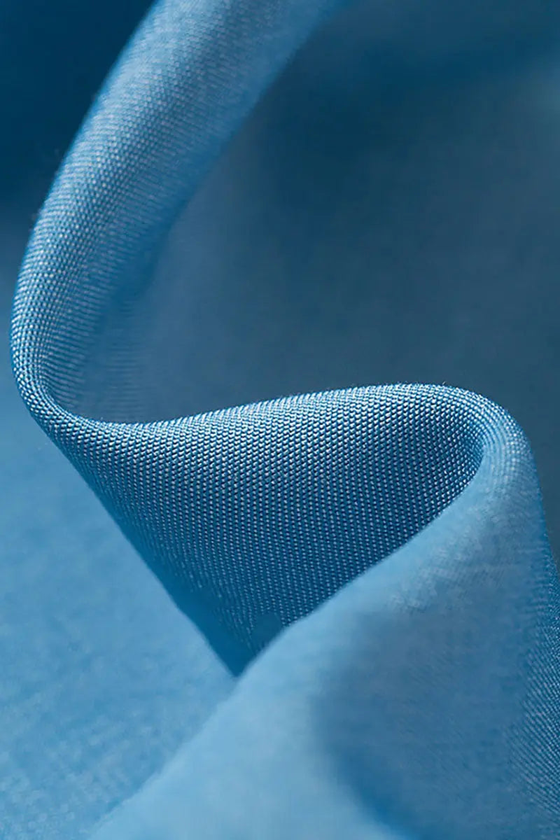 Draped Short-Sleeve Drop-Waist Shirt Dress in Blue