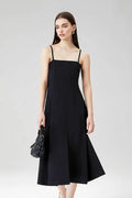 Elegant Black Spaghetti-Strap A-Line Midi Dress