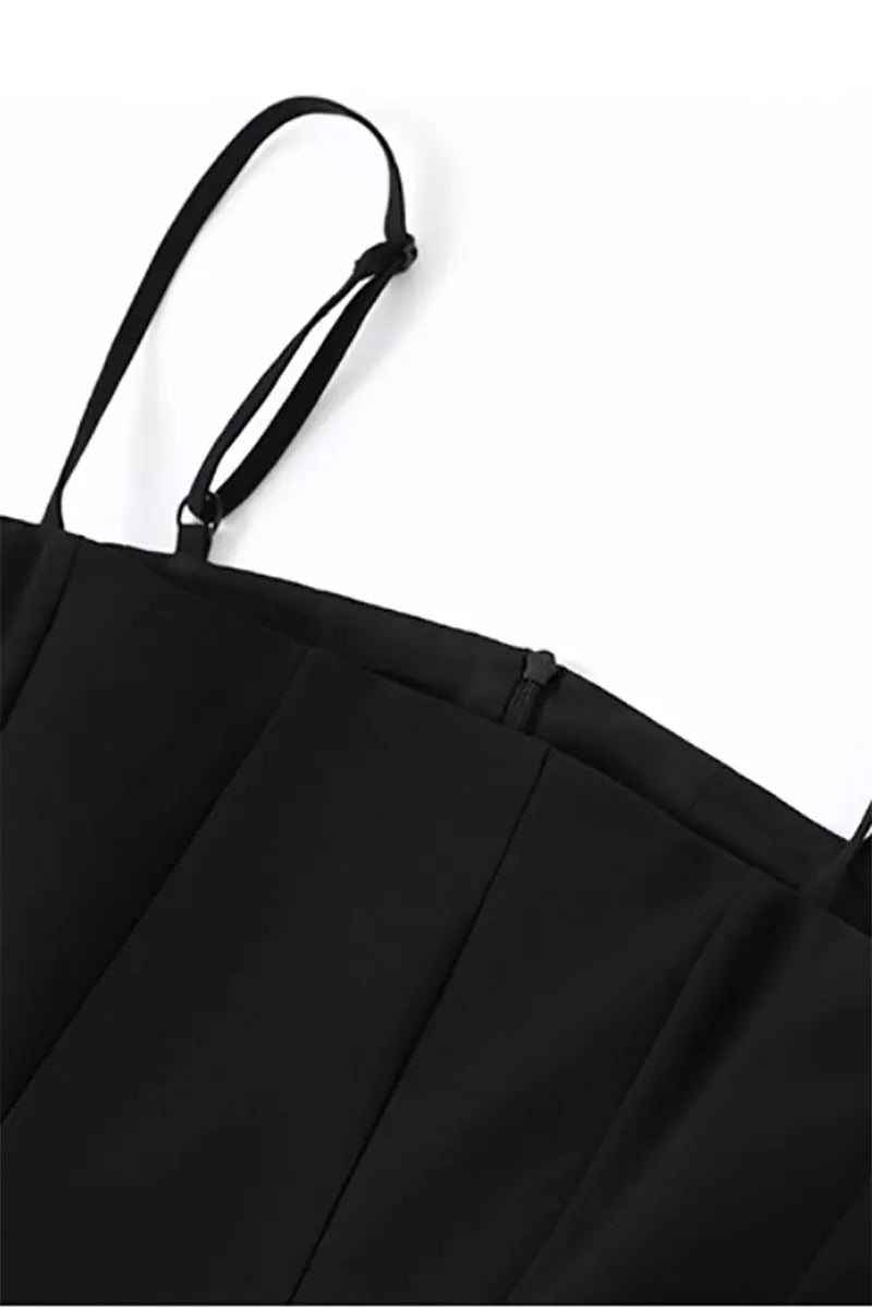 Elegant Black Spaghetti-Strap A-Line Midi Dress