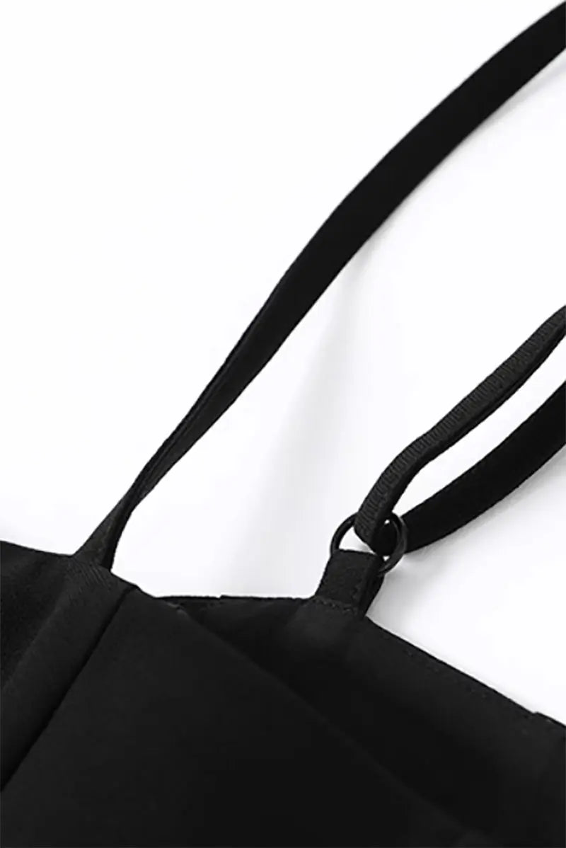 Elegant Black Spaghetti-Strap A-Line Midi Dress