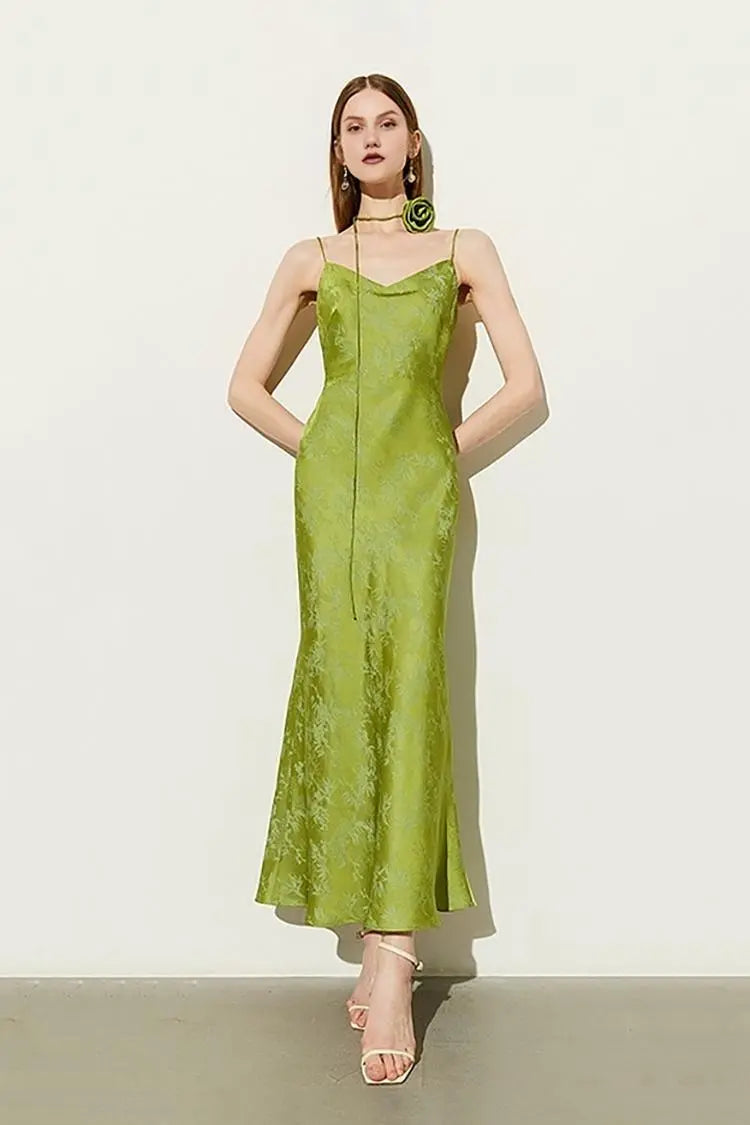 Elegant Jacquard Satin Slip Maxi Dress