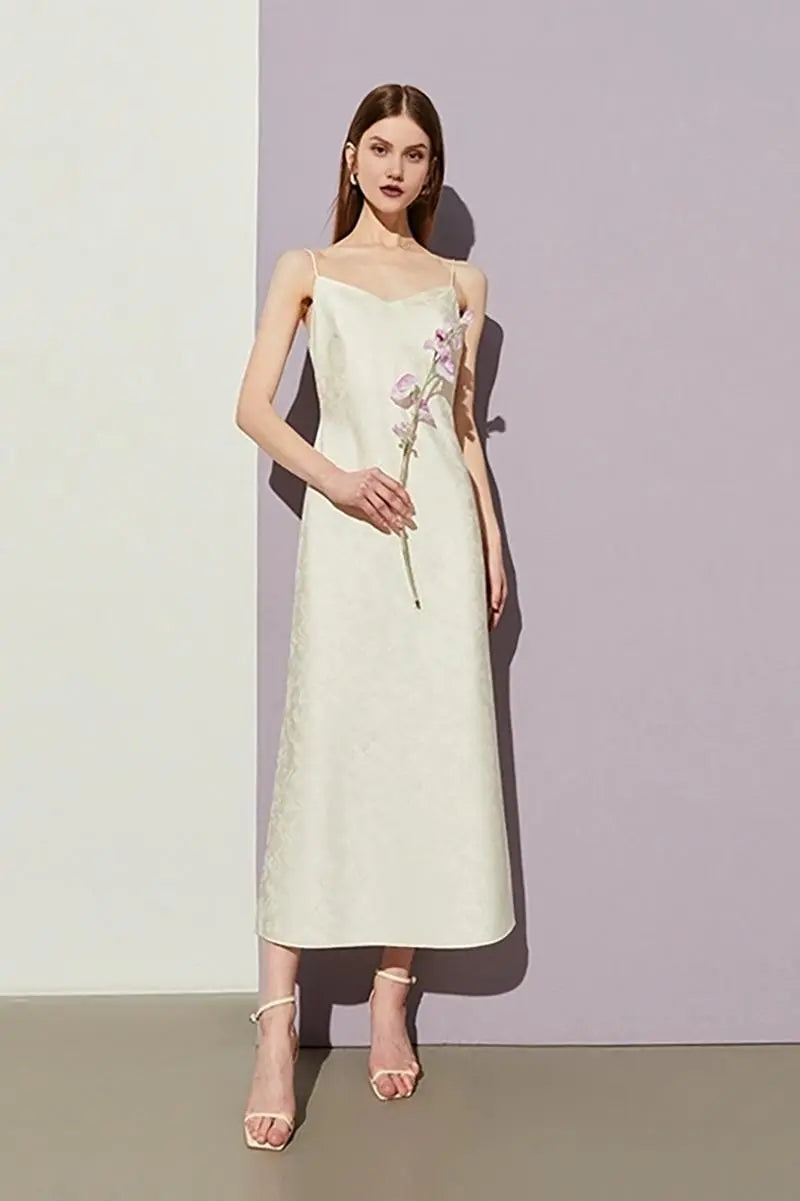 Elegant Jacquard Satin Slip Maxi Dress