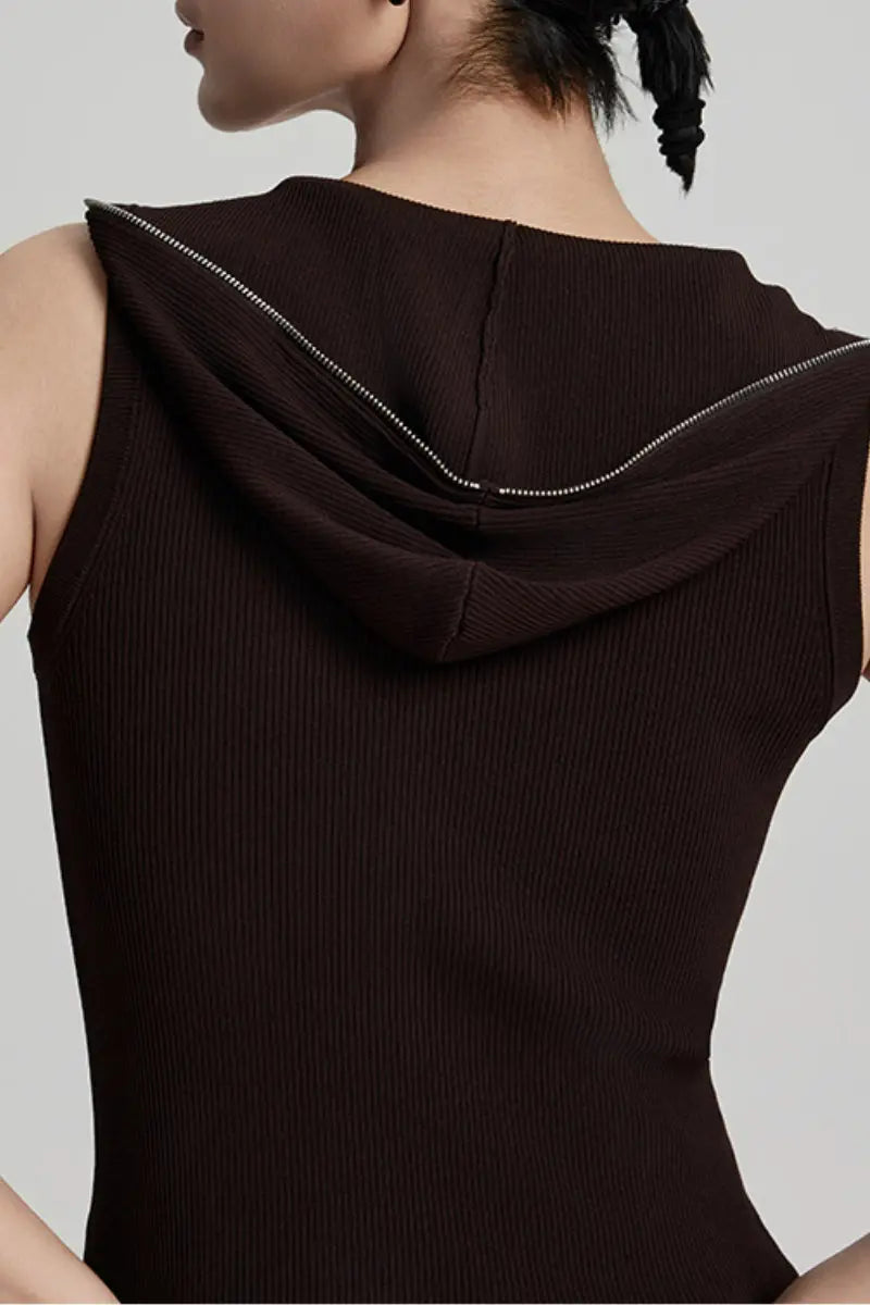 Fine-Knit Hooded Half-Zip Vest
